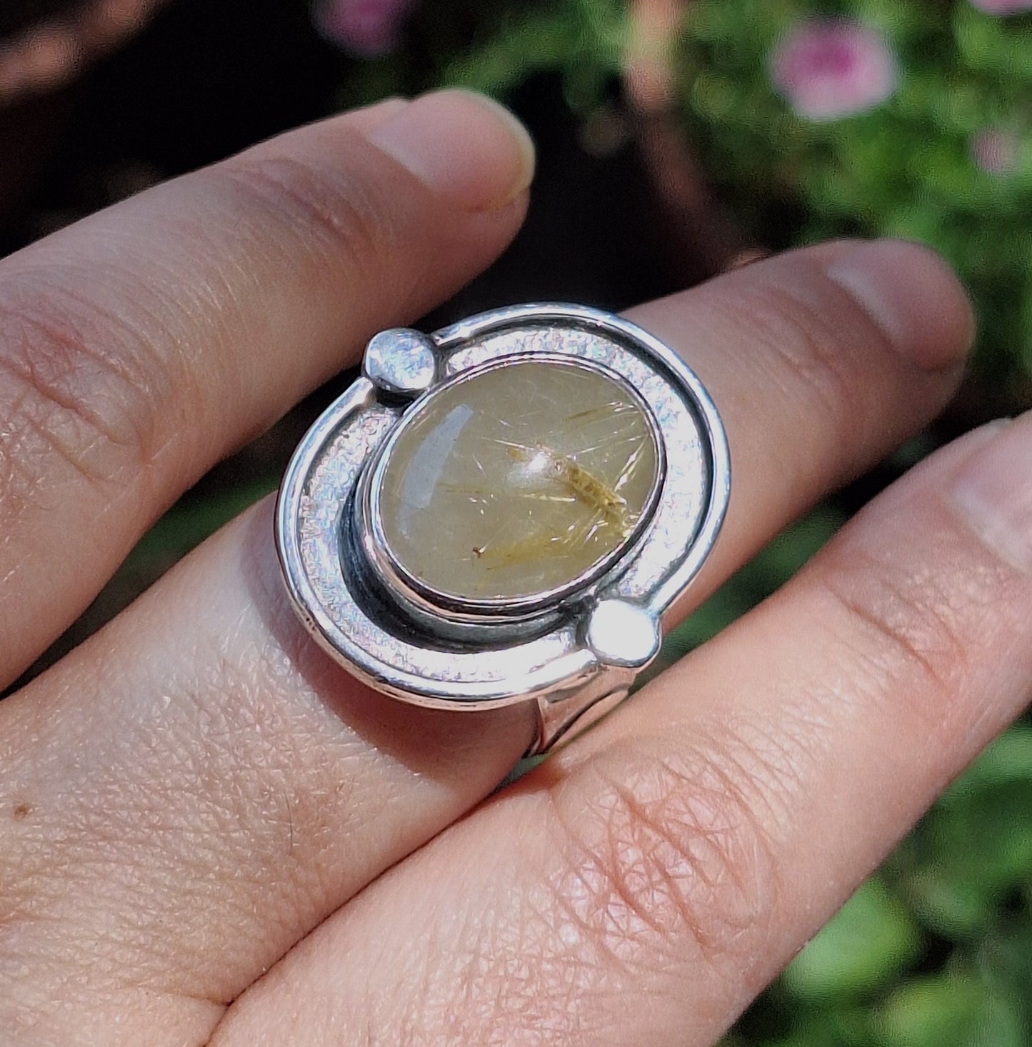 Anillo Cuarzo rutilo dorado envejecido