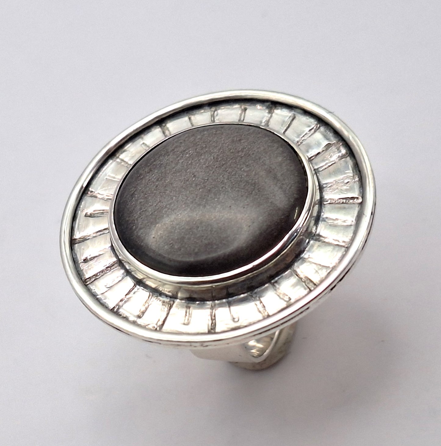 Anillo Obsidiana plateada XL