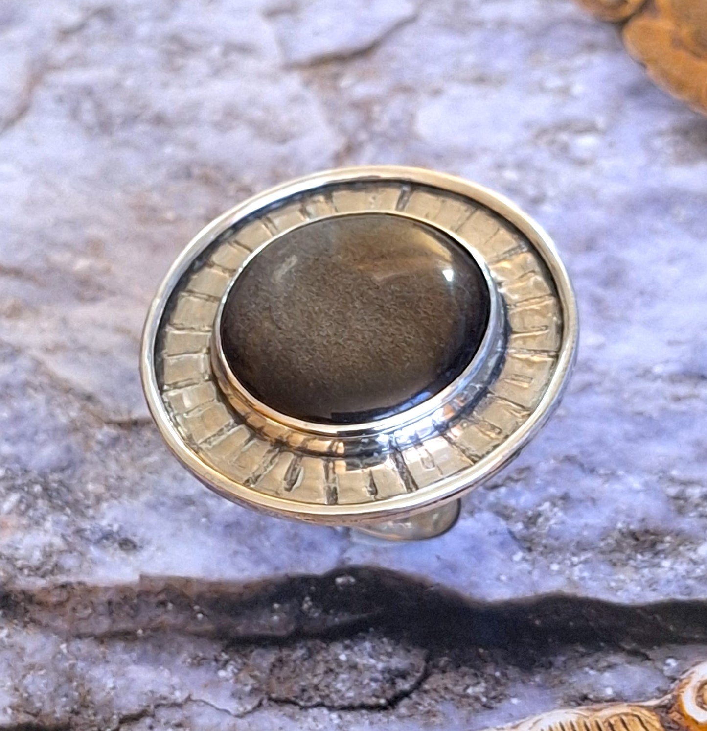 Anillo Obsidiana plateada XL