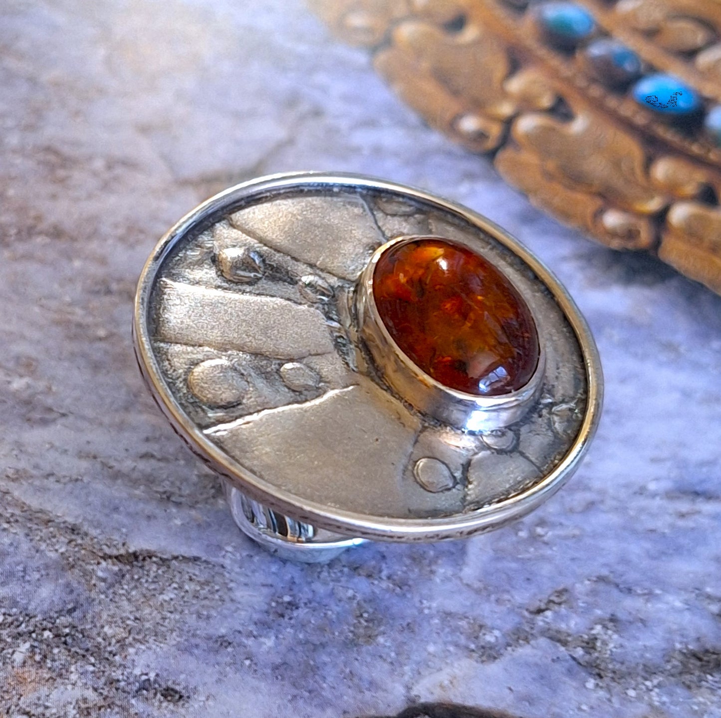 Anillo Ámbar grabado XL