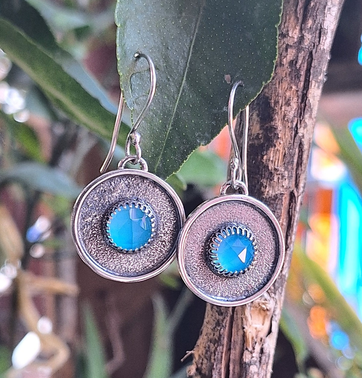 Aros calcedonia azul reticulados