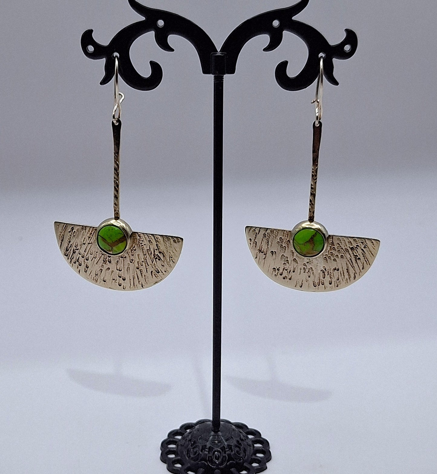 Aros Turquesa verde étnicos martillados alpaca