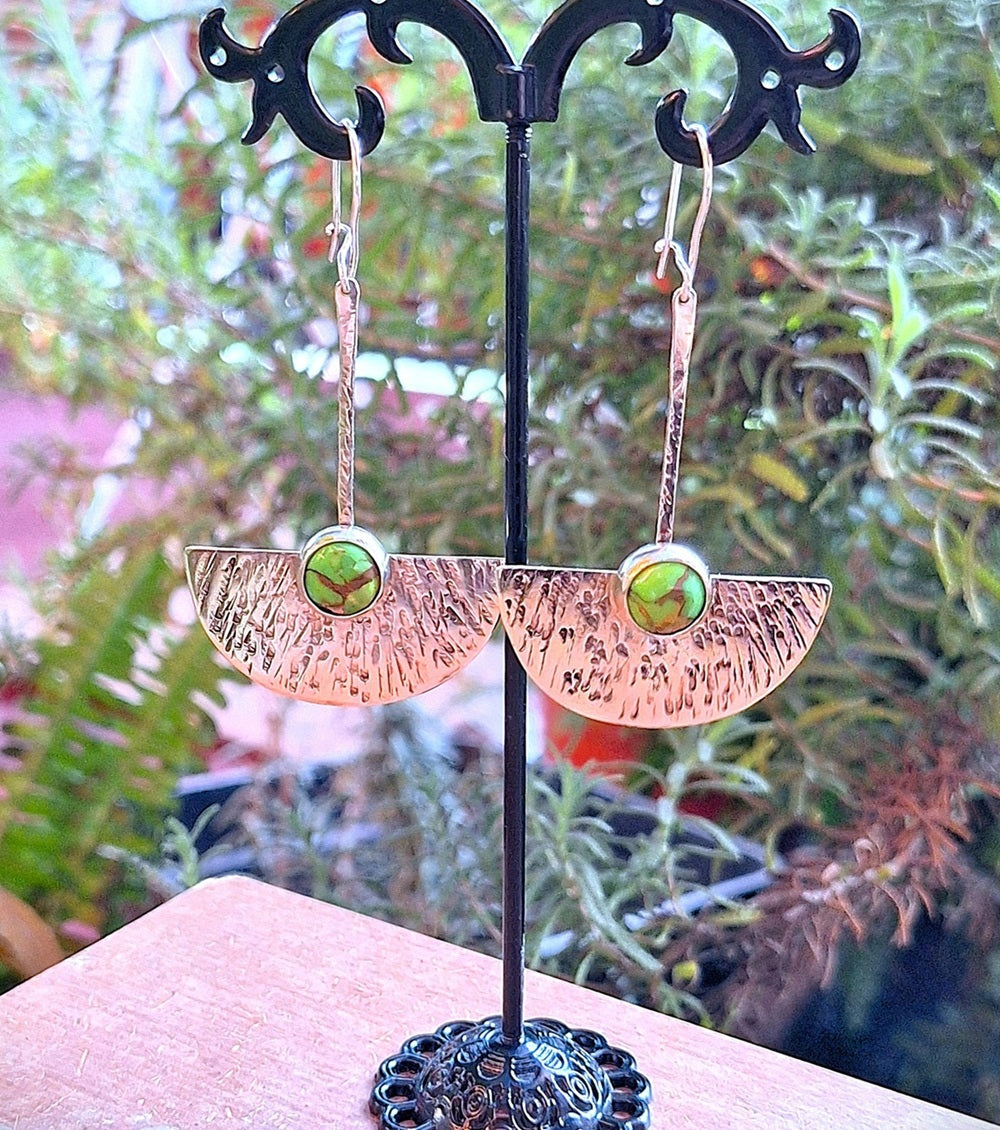 Aros Turquesa verde étnicos martillados alpaca