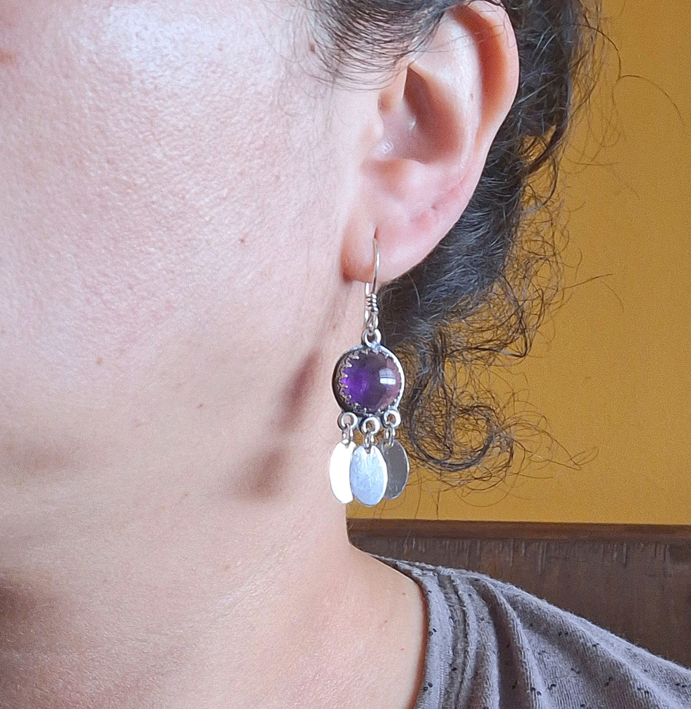 Aros Amatista redonda colgantes étnicos