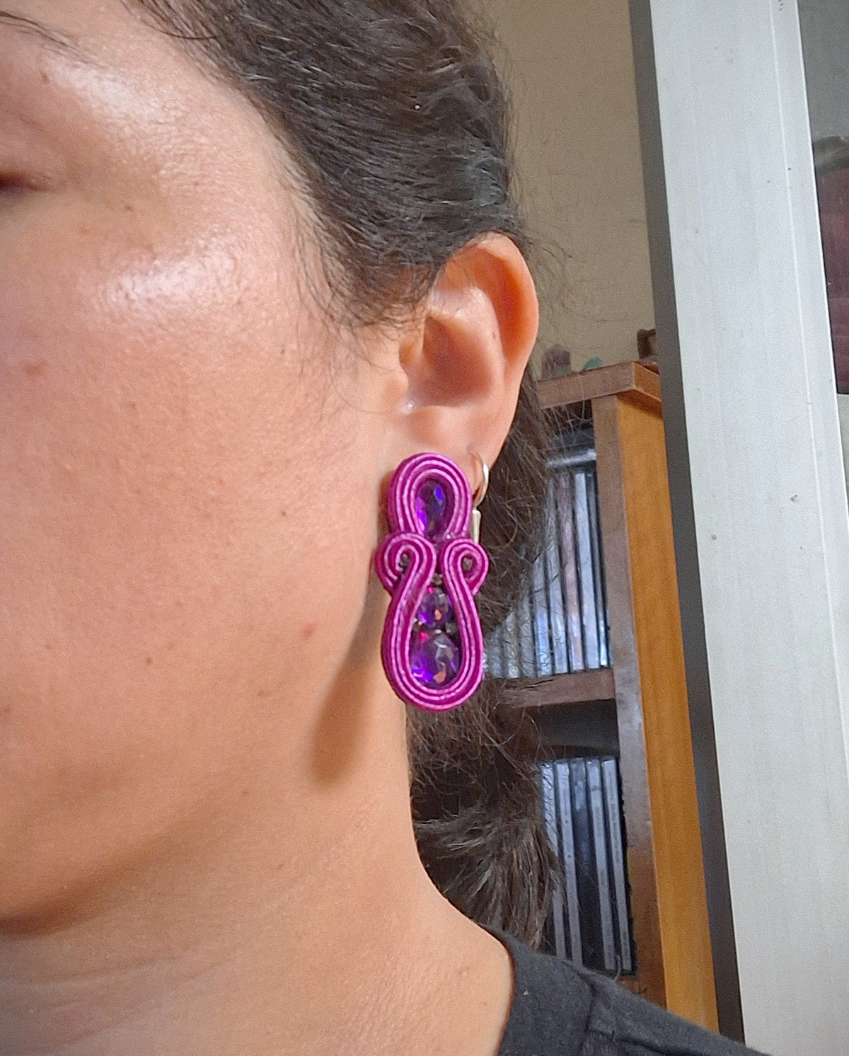 Aros Soutache Margarita magenta violeta