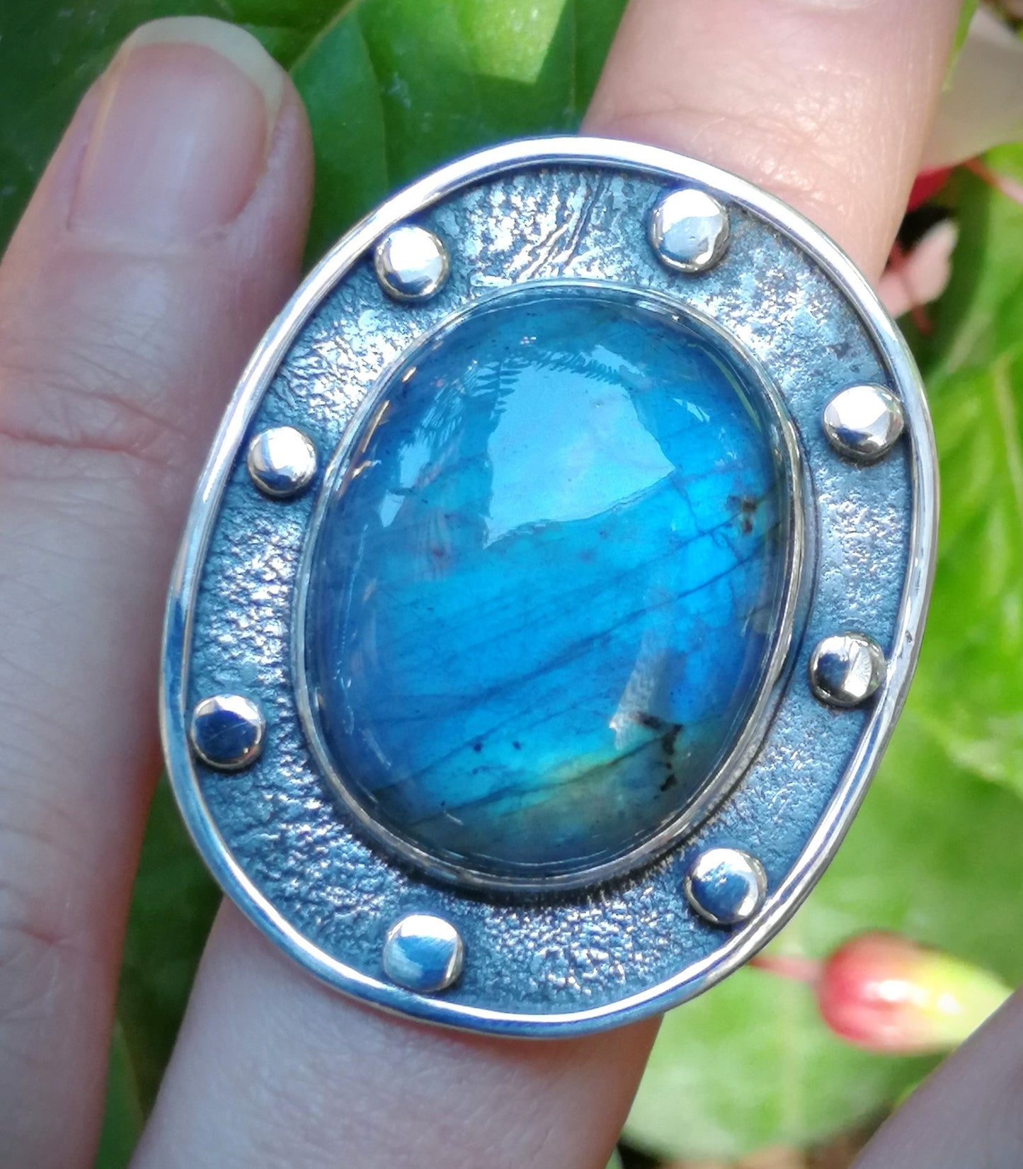 Anillo Labradorita tachas XL