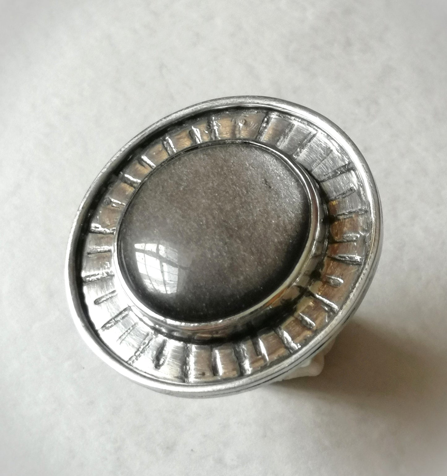 Anillo Obsidiana plateada XL
