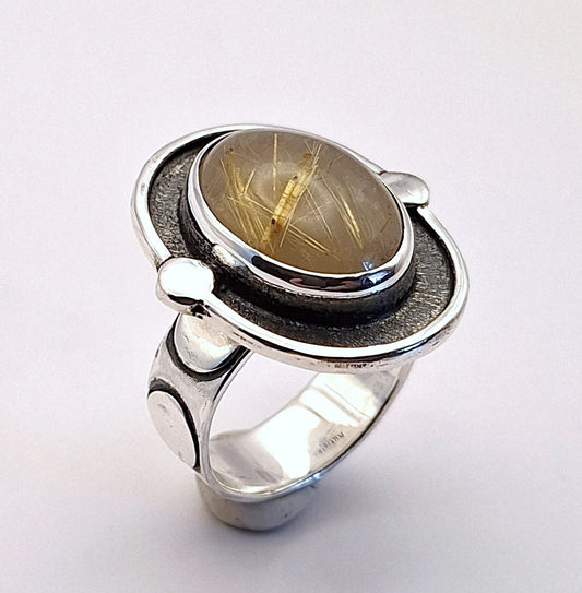 Anillo Cuarzo rutilo dorado envejecido