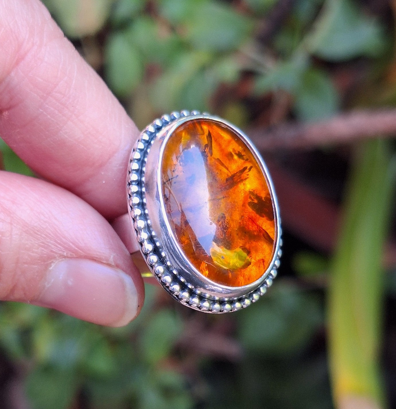 Anillo Ámbar báltico pelotitas