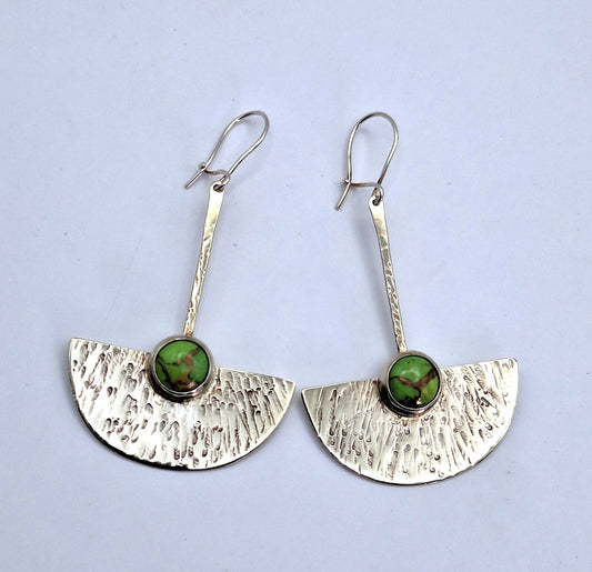 Aros Turquesa verde étnicos martillados alpaca