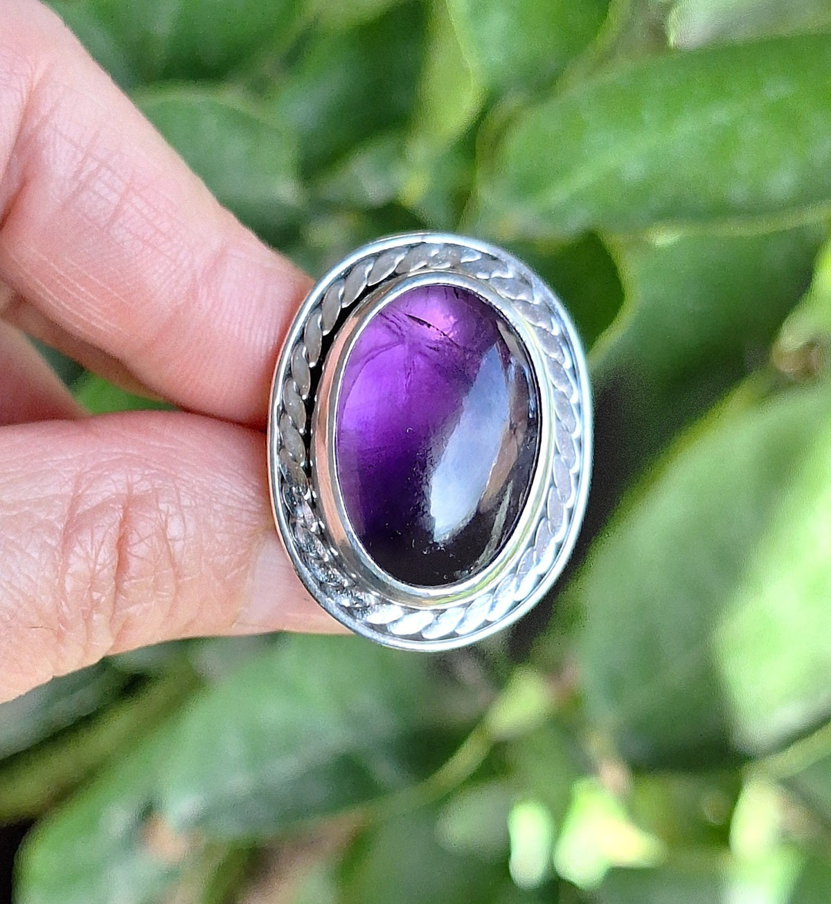 Anillo Amatista borde trenza