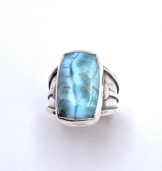 Anillo Larimar relieve étnico