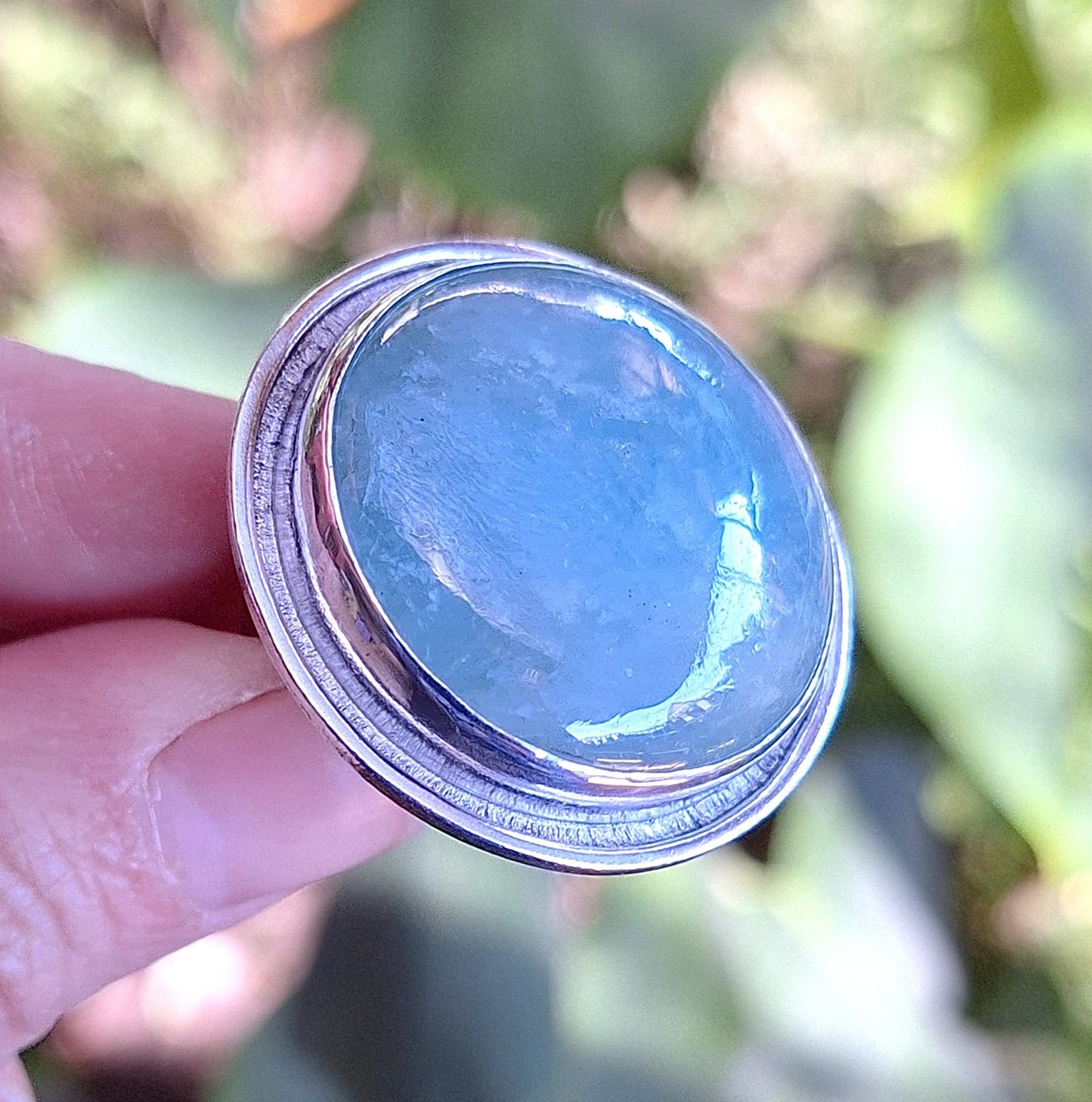 Anillo Aguamarina Maxi redondo borde fresado
