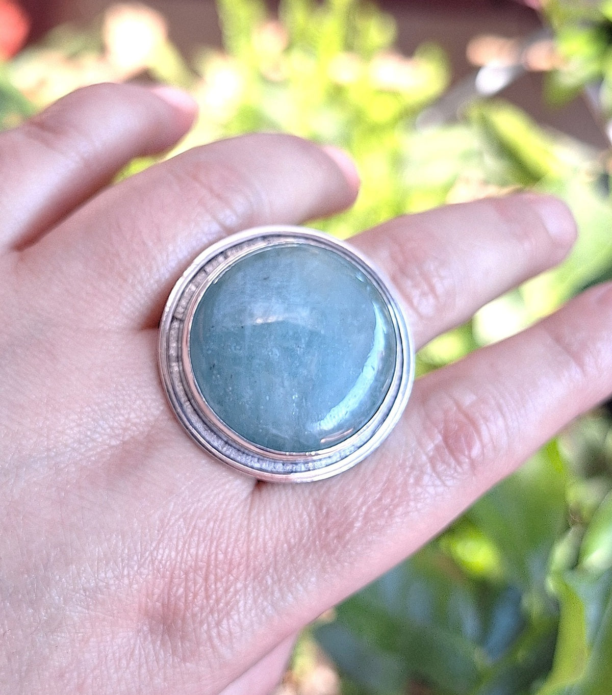 Anillo Aguamarina Maxi redondo borde fresado