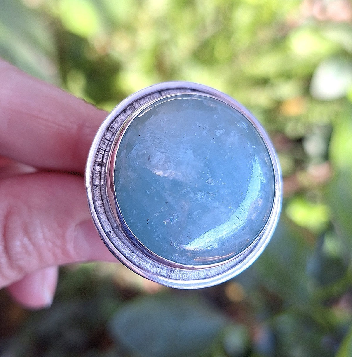 Anillo Aguamarina Maxi redondo borde fresado