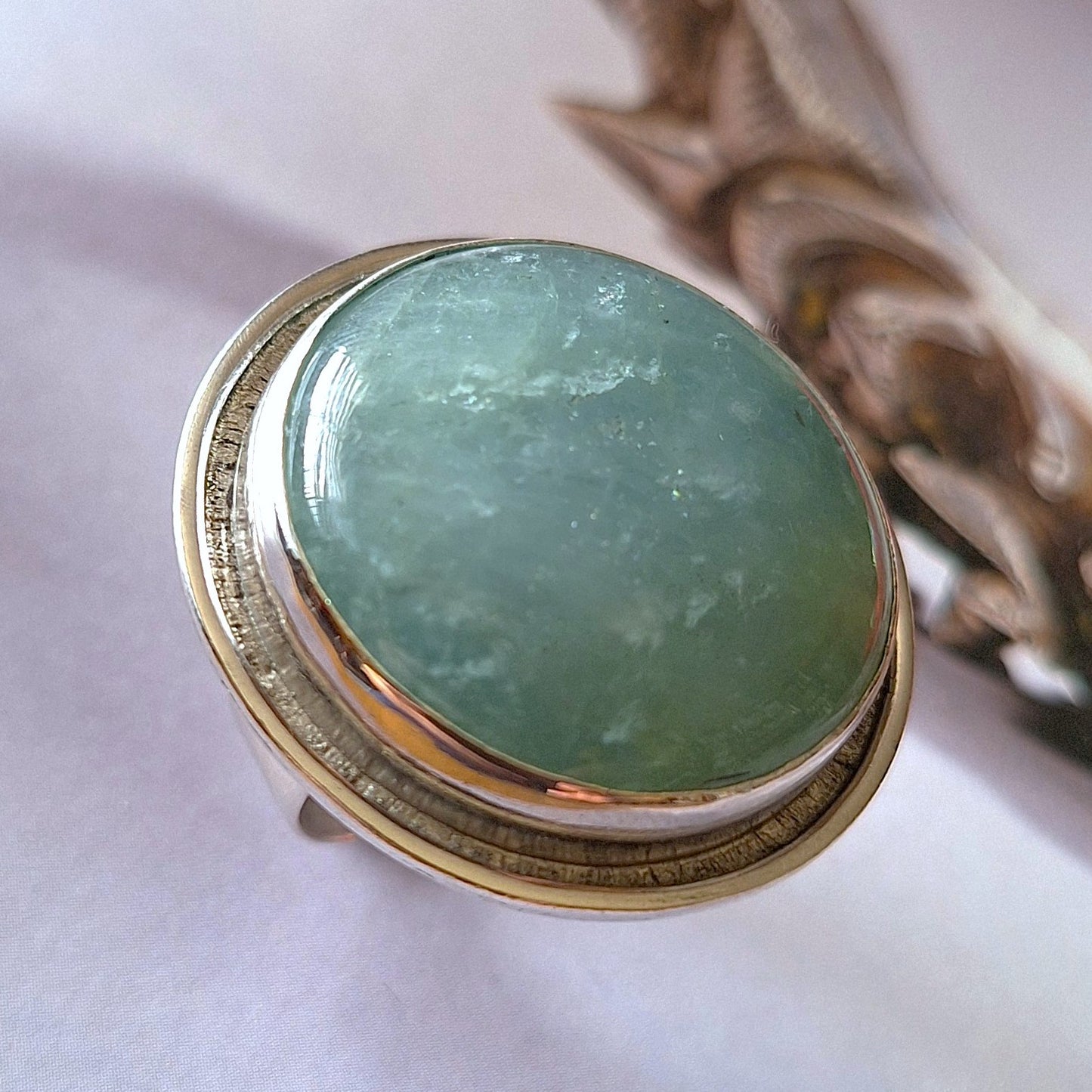 Anillo Aguamarina Maxi redondo borde fresado