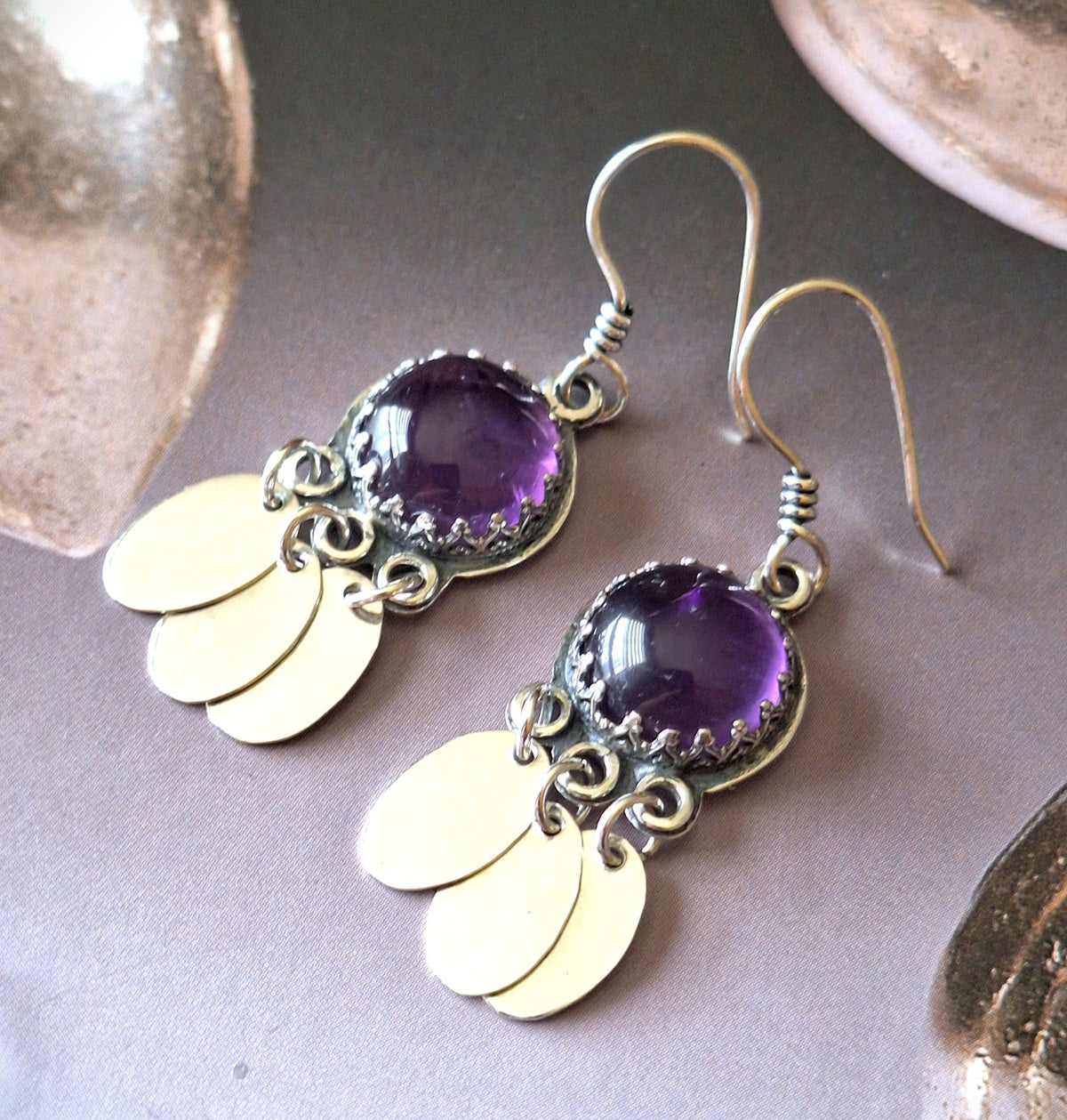 Aros Amatista redonda colgantes étnicos