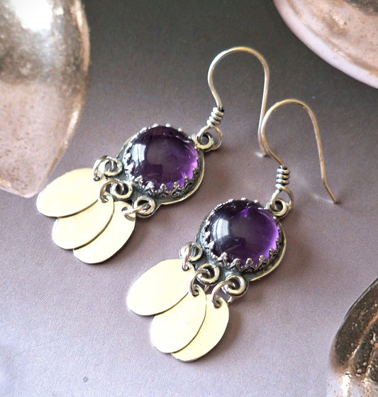 Aros Amatista redonda colgantes étnicos