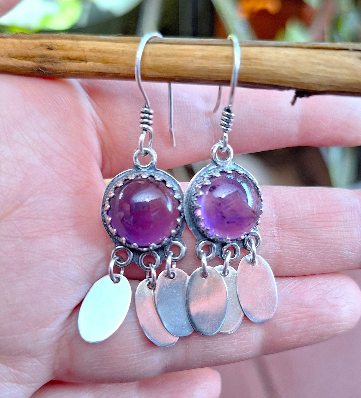 Aros Amatista redonda colgantes étnicos