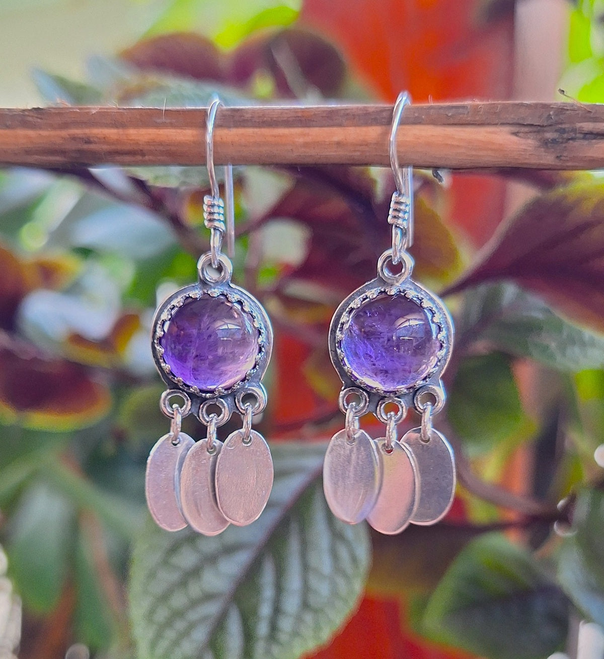 Aros Amatista redonda colgantes étnicos