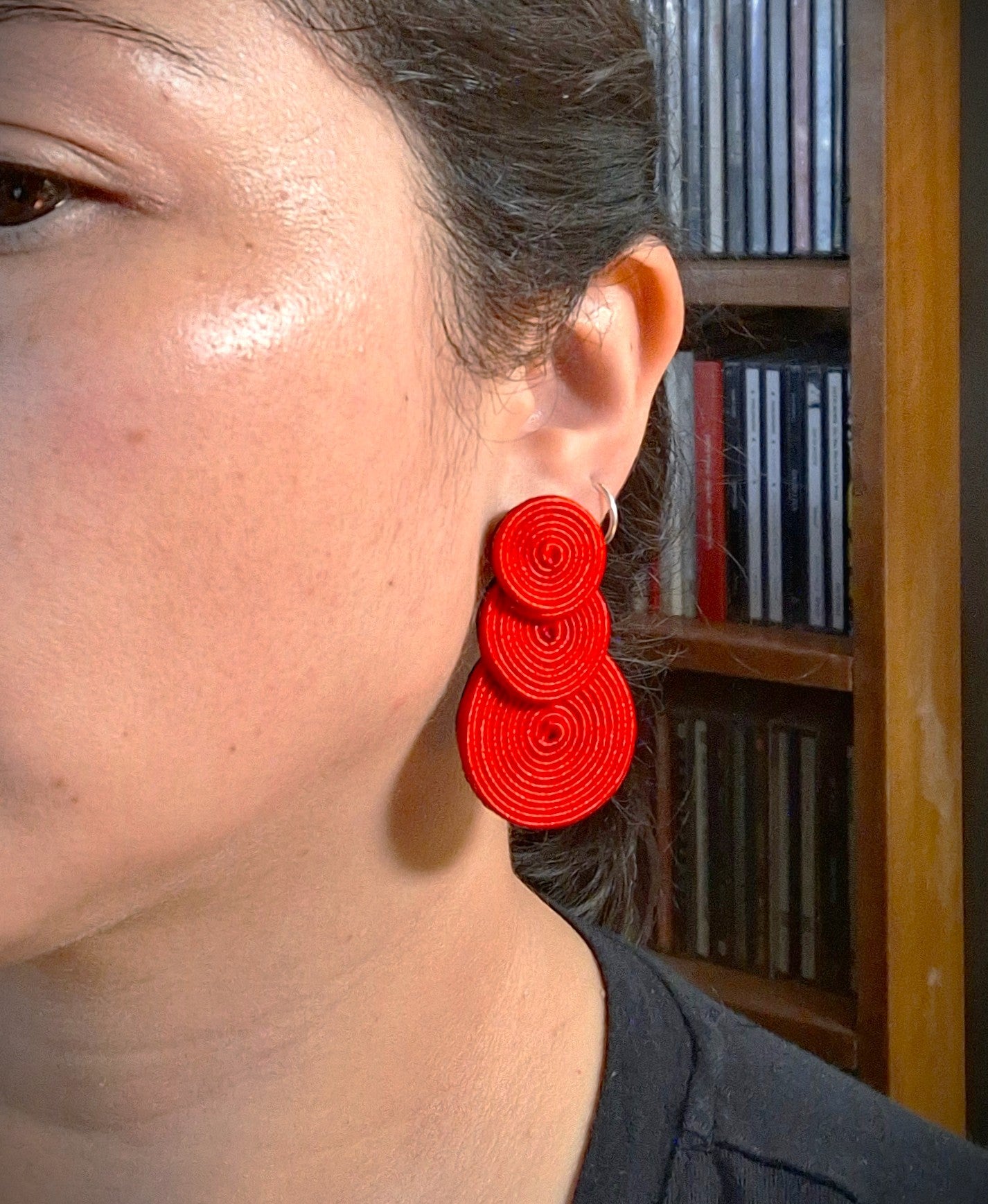 Aros Soutache círculos rojos