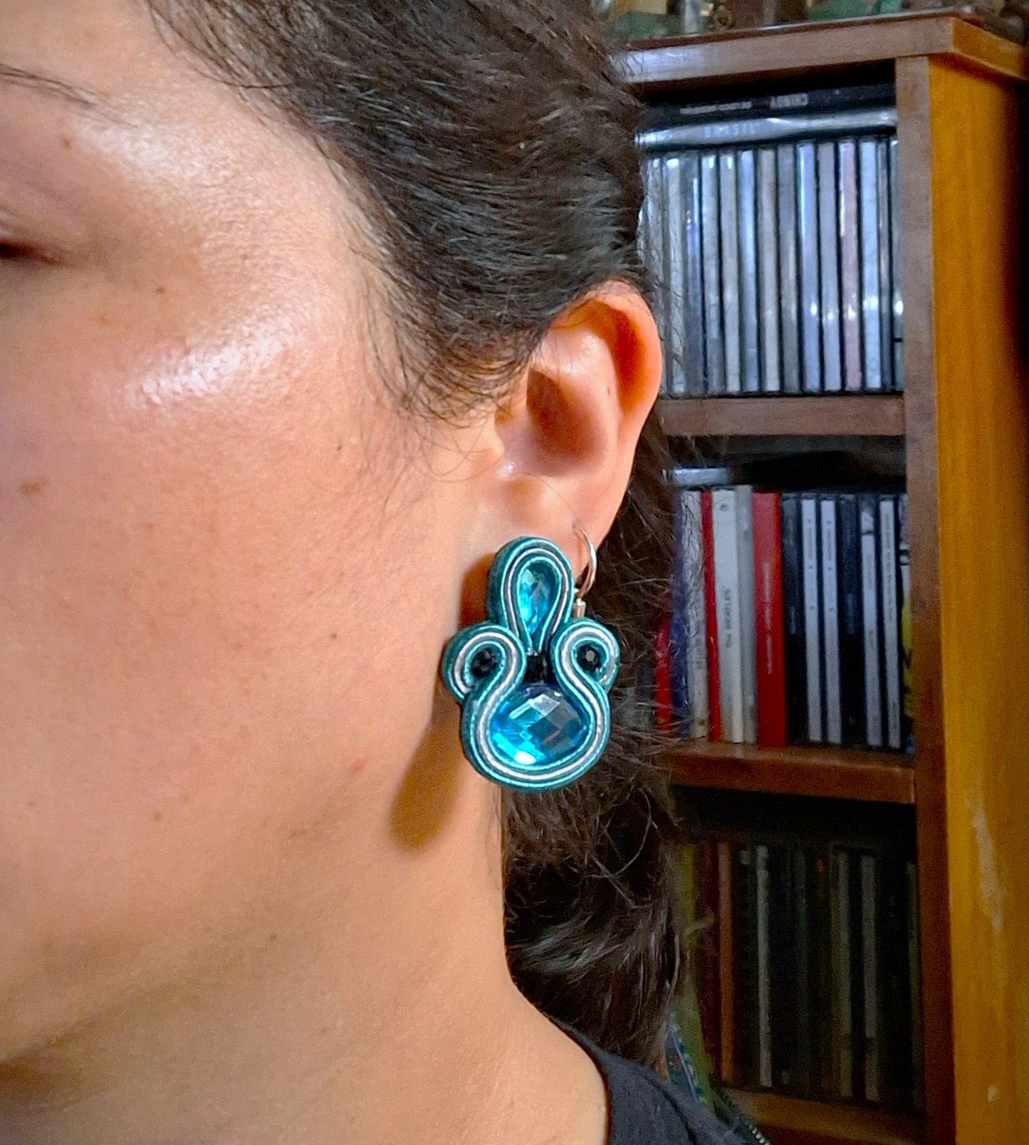 Aros Soutache Amapola turquesa y gris