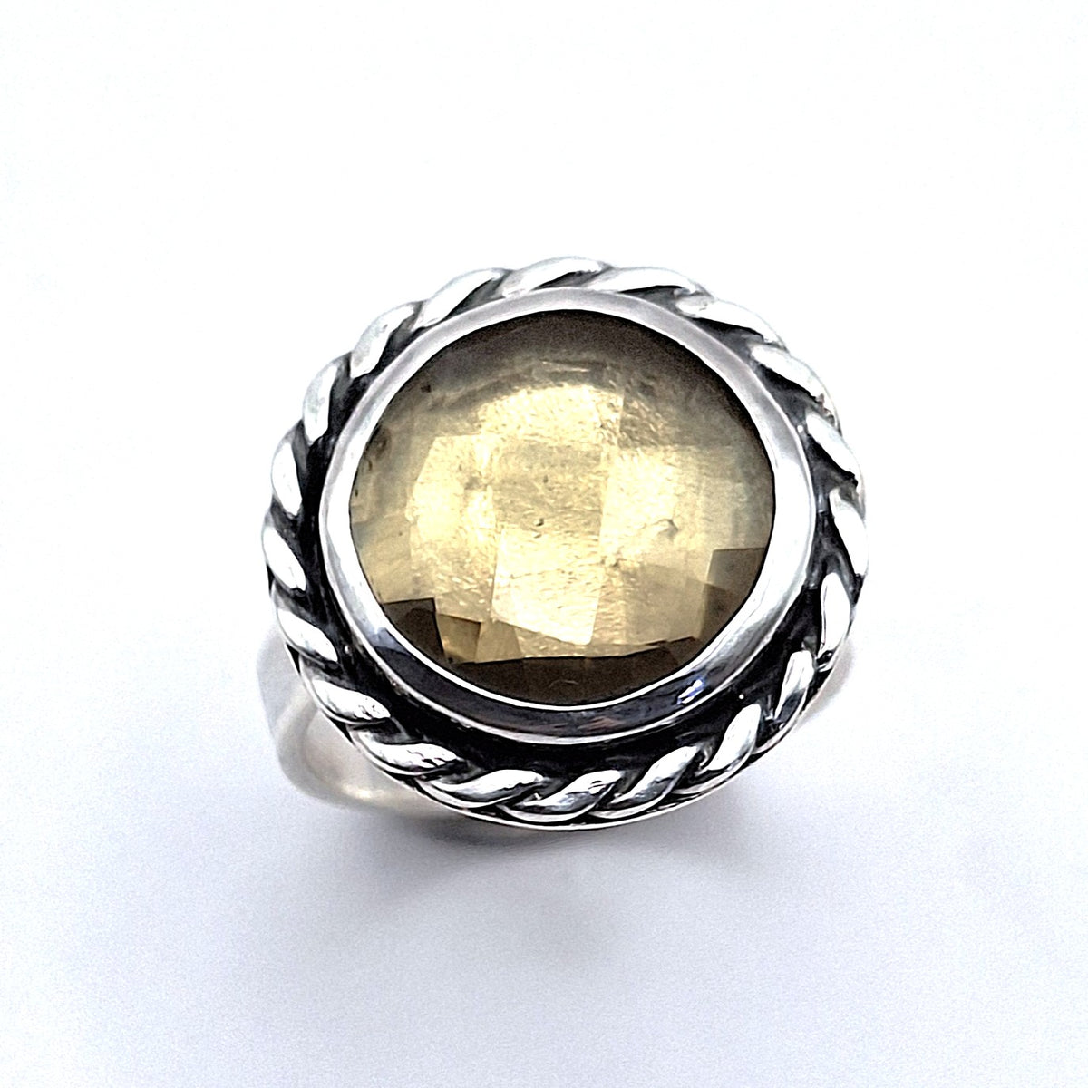 Anillo Cuarzo Limón borde trenza