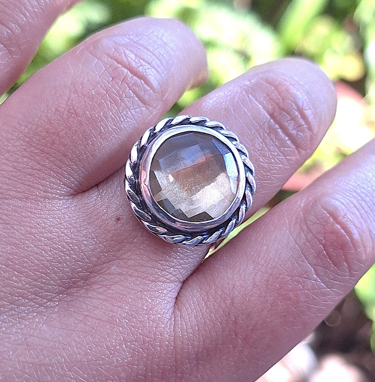Anillo Cuarzo Limón borde trenza