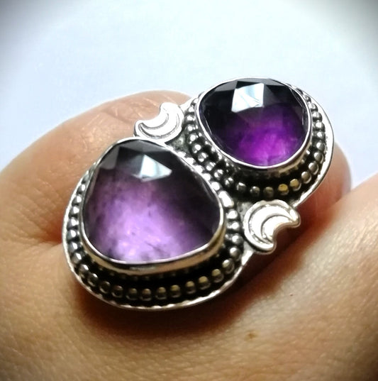 Anillo Amatista facetada y lunas XL