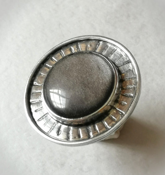 Anillo Obsidiana plateada XL